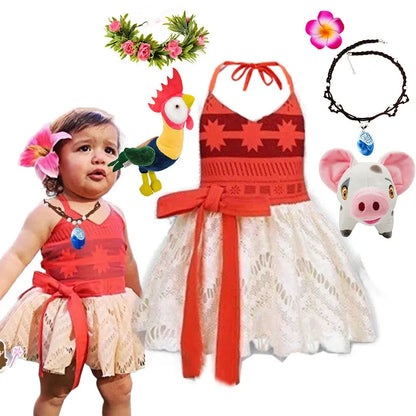 2026 Baby Girls Moana Halter Dress Role Playing Princess Dress Summer Clothing Hawaii Toddler Vaiana Cute Mini Sundress 1-6Y