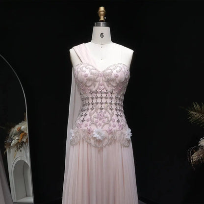 Customized Celebrity Evening Dresses Pink Sleevesless Prom Dresses High Neck Pleated Beadings Ankle Length Party Dresses