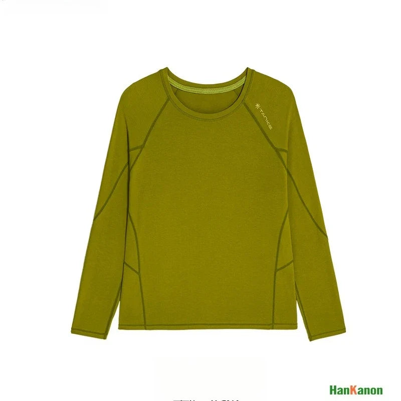 Unisex All-Season Outdoor Sports Long Sleeve Base Layer: Wool & Lyocell Blend, Breathable & Moisture-Wicking