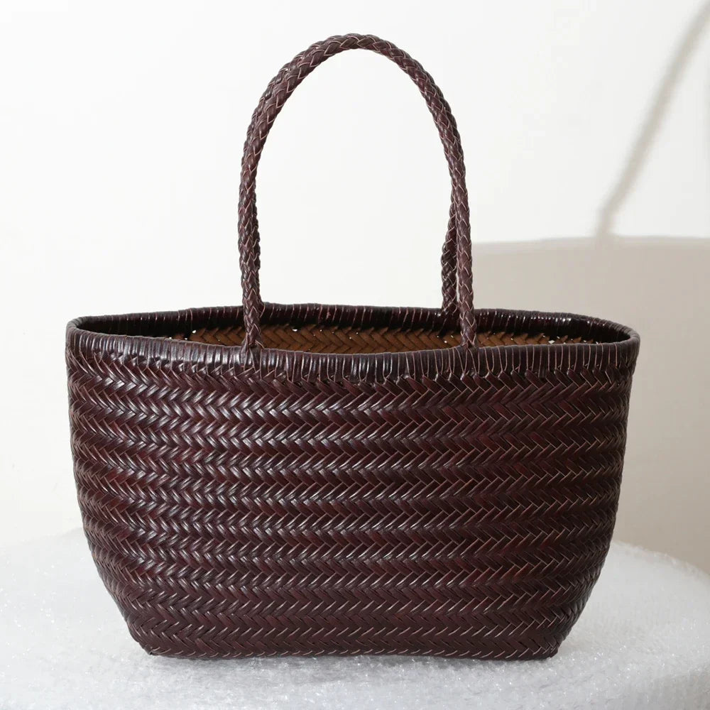 Handbags Women's Genuine Leather Shoulder Bag Weaving Casual Shopping Bag Vintage Big Tote Purse Cowhide Cross Hand Bags Lady