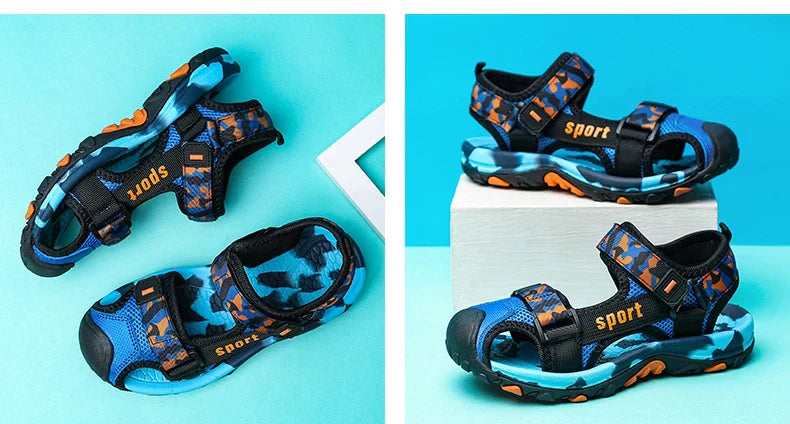 New Summer Beach Water Children Sandals Fashion Shoes Lightweight Non-slip Soft Bottom Shading Leather Boys Comfortable