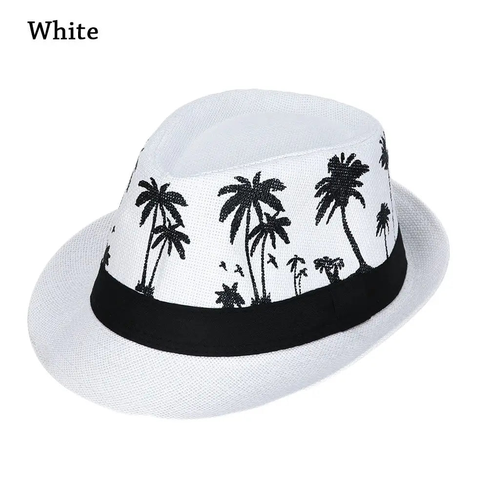 New Spring Summer Beach Cap Men Women Coconut Trees Pattern Top Hats Fedora Cap Jazz Hat Casual Fashion Sun Hat
