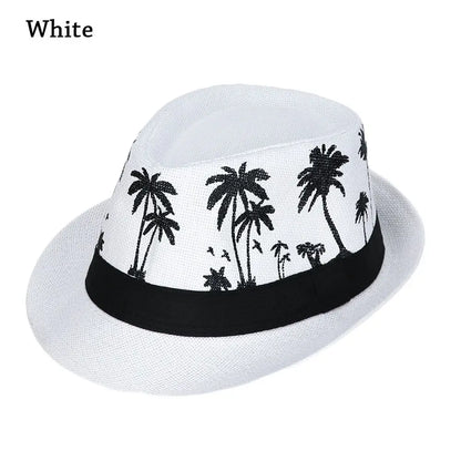 New Spring Summer Beach Cap Men Women Coconut Trees Pattern Top Hats Fedora Cap Jazz Hat Casual Fashion Sun Hat