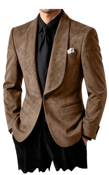 Men Suede Shawl Lapel Tuxedo Blazer Slim Fit One Button Formal Suit Jacket For Wedding Party Dinner Occasions