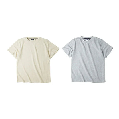 Maden Retro Knit Waffle Short Sleeve T-shirts for Men's Summer Round Neck Loose Fit Casual Tee Basic Solid Color Classic Tops