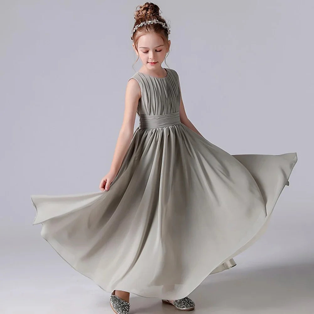 Customized Chiffon Pleated Flower Girl Dresses Sashe Kid Wedding Birthday Party Pageant Gowns Junior Bridesmaid Dress