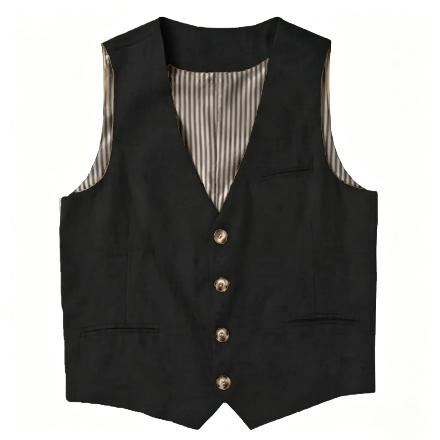 Beige Linen Men's Vest V Neck Summer Waistcoat Single Breasted Light Weigt Men's Suits Vest