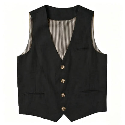 Beige Linen Men's Vest V Neck Summer Waistcoat Single Breasted Light Weigt Men's Suits Vest