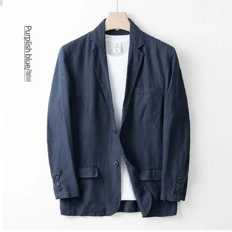 2025 Summer New Men's Linen Casual Suit Coat Solid Color Lightweight Breathable Luxury Cotton Hemp Top 100% Linen Fabric