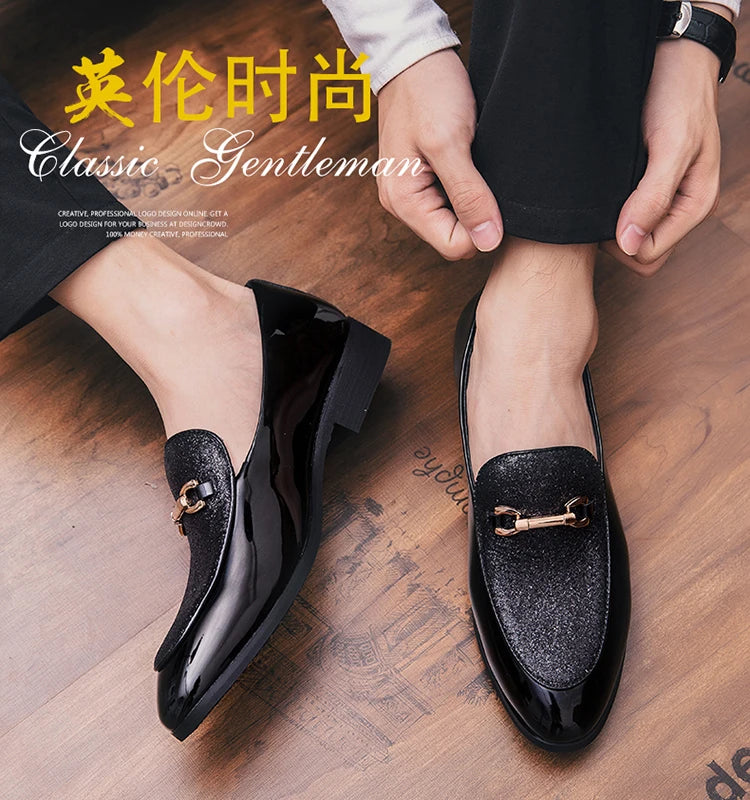 Men's pointed suede formal shoes, retro new patchwork loafers mixed with slipper shoes, wedding dress leather shoes