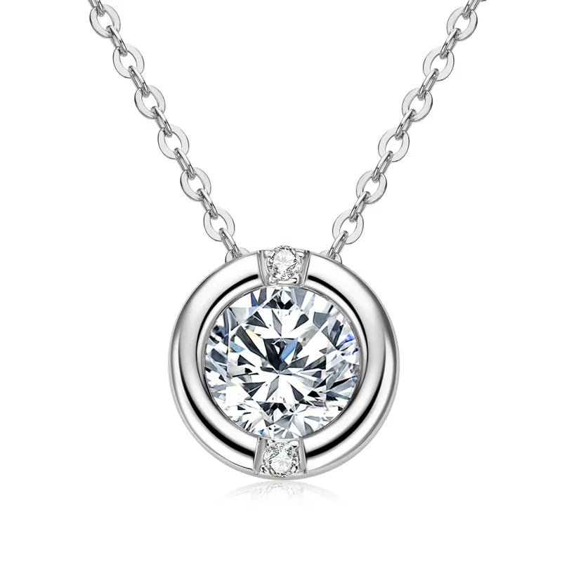 GRA Certified 6.5mm Sparkling Moissanite Round Pendant Necklace for Women 925 Sterling Silver Wedding Fine Jewelry Gift