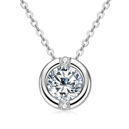 GRA Certified 6.5mm Sparkling Moissanite Round Pendant Necklace for Women 925 Sterling Silver Wedding Fine Jewelry Gift