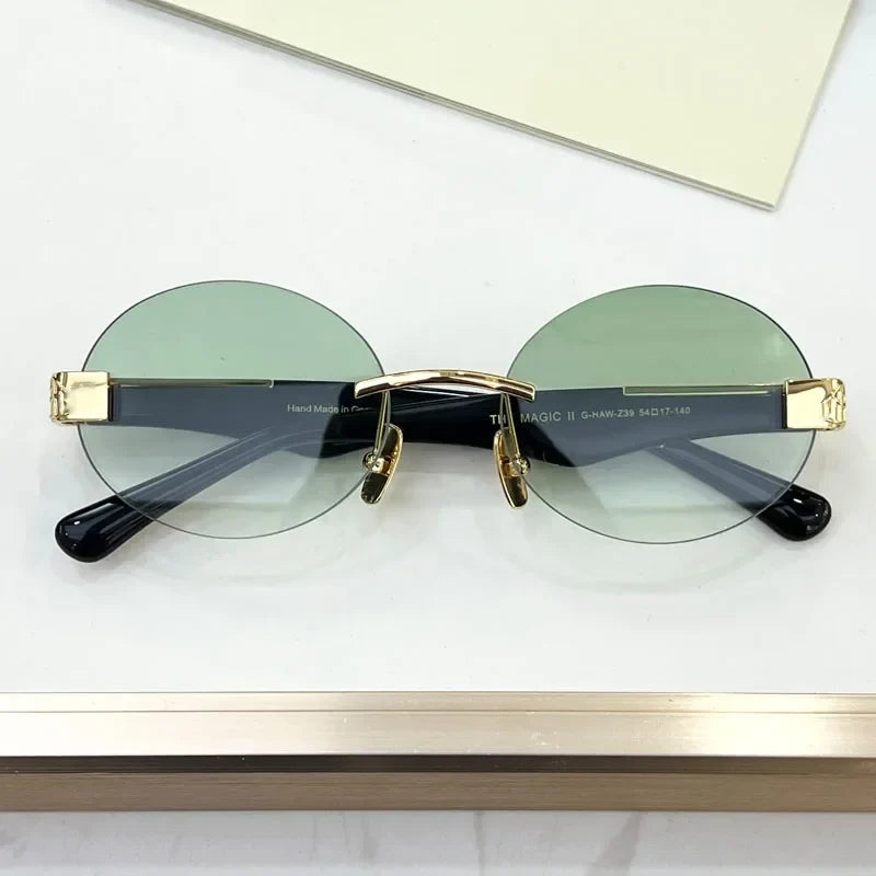 High Street Rimlesss Sunglasses Oval Alloy Acetate High Quality for Men Women Classical Vintage UV400 with Case