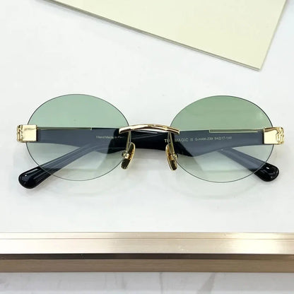 High Street Rimlesss Sunglasses Oval Alloy Acetate High Quality for Men Women Classical Vintage UV400 with Case