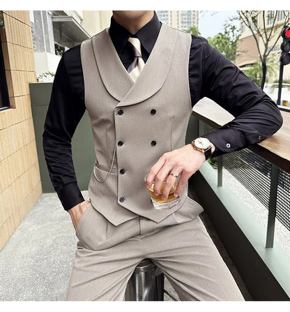 ( Vest + Pants) Men Luxury Double Breasted Design Suit Vest 2 pieces Formal Groom Wedding Dress Vest Set Fashion Club Clothing