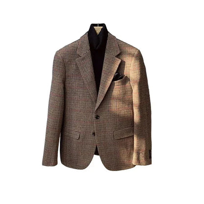 Vintage British Windsor Men's Tweed Blazer Slim Fit Houndstooth Plaid Wool Suit Thick for Autumn Winter