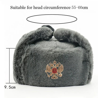 Soviet Badge Ushanka Men Winter Bomber Hats CCCP Pilot Faux Rabbit Fur Earflap Army Trapper Trooper Hat Russia Snow Cap