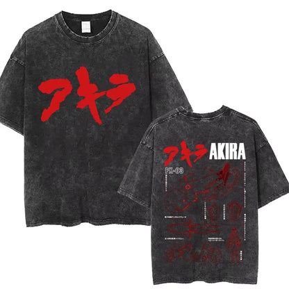Washed Vintage Anime Akira T Shirts Japanese Science Fiction Cartoon Movie Shotaro Kaneda T-shirt Men's Manga Oversized T-shirts