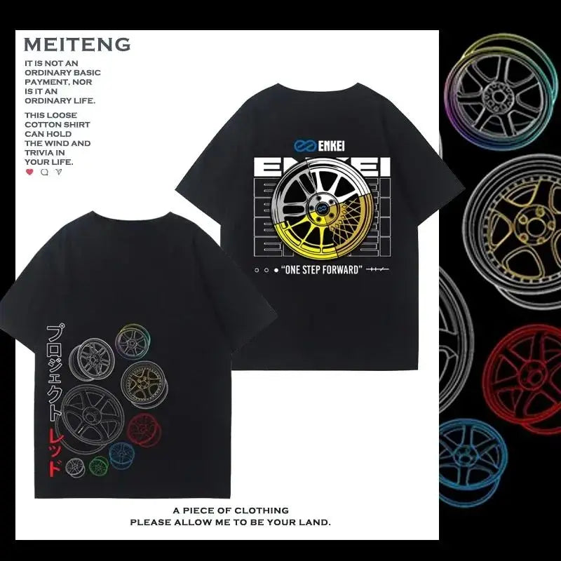 New JDM Modified Car Endless Brake T-shirt Breathable Sweat Absorption Short-sleeved Men's and Women's T-shirt Motorcycle Tee