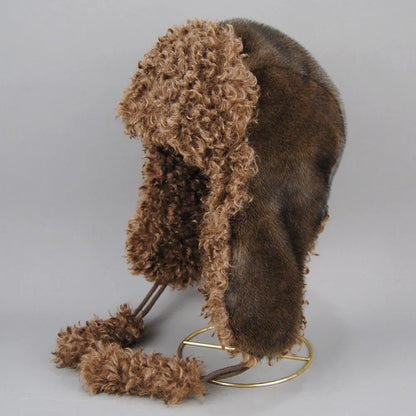 Real Fur Wool Hat Unisex New Winter Warm Bomber Russian Ushanka Hats With Ear Flaps Cow Leather Thick Snow Earflaps Baseball Cap