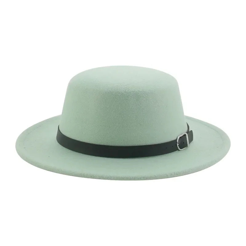 Felted Men Hats Solid Flat Top Belt Band Classic Simple Fedora Hats Khaki Camel Black White Red Casual Formal Dress Winter Hats