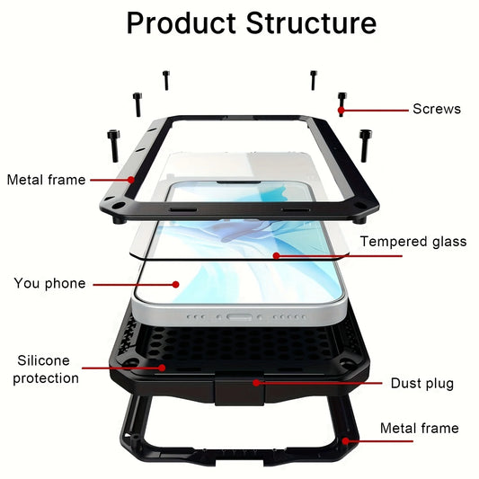 Metal Doom Armor Case for iPhone 17 16 15 14 13 Pro Max 360 Full Body Shockproof Armour Protective Cover