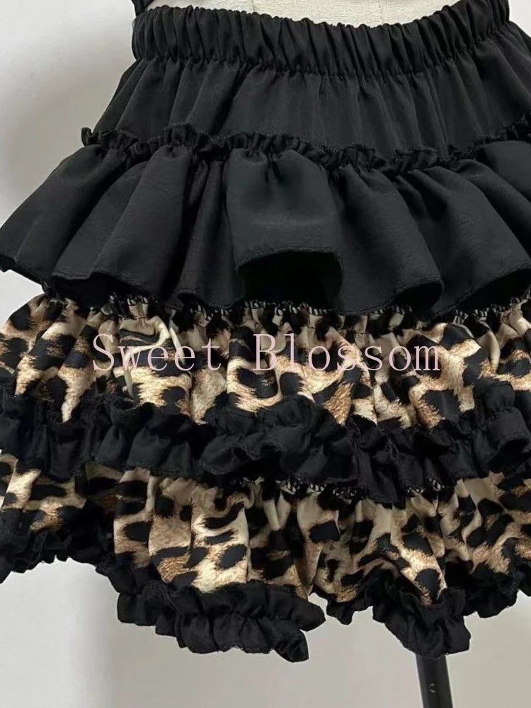 New Vintage Slim Y2k Mini Gothic Skirt Women Korean Fashion Leopard Patchwork Fluffy Skirt Aesthetic Retro Fit Chic Clothes 2025