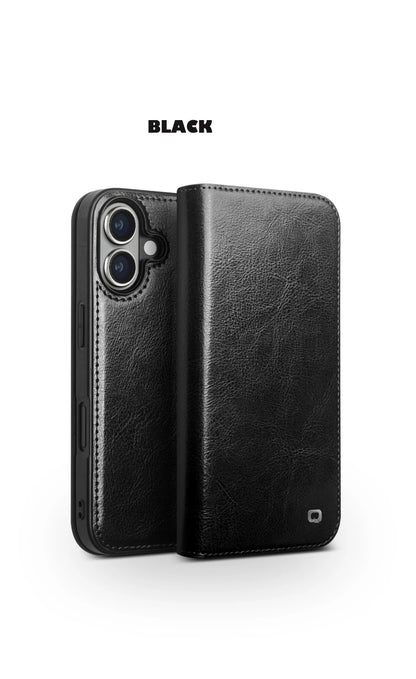 Genuine Leather Flip Case for iPhone16 Pro Max Handmade Cover with Card Slots for iPhone 16 Pro Max/16 15 14 13 12 11Pro