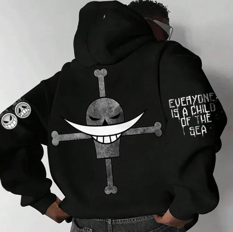 ONE PIECE Men's Hoodie Streetwear Loose Version Anime Skull Cross Logo Wings Pattern Casual Daily Wear Cotton 2025 Autumn/Winter