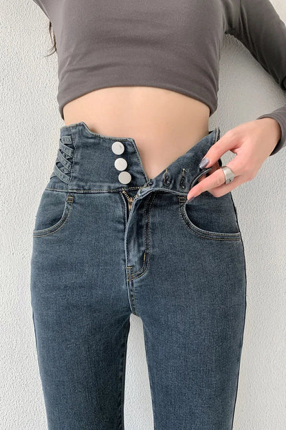 Skinny Pencil Y2K Jeans Four Buttons Vintage High Waist Women Slim Stretch Denim Pants Tight Trousers 2025 Women's Denim Pants