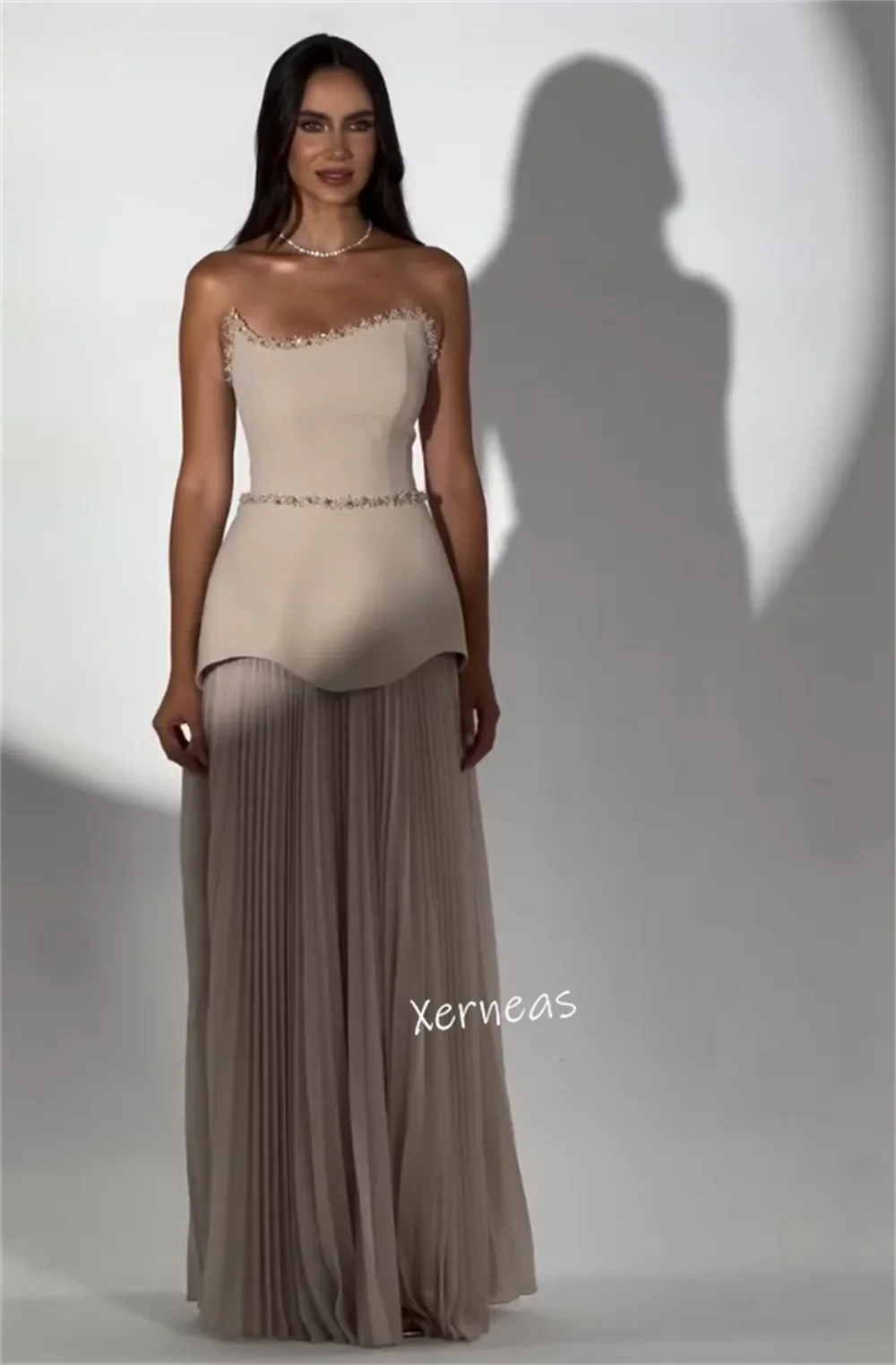 Customized Jersey Sequined Pleat Strapless A-line Long Dresses Bespoke Occasion Zip Prom Party Gown Exquisite Sparkle Evening
