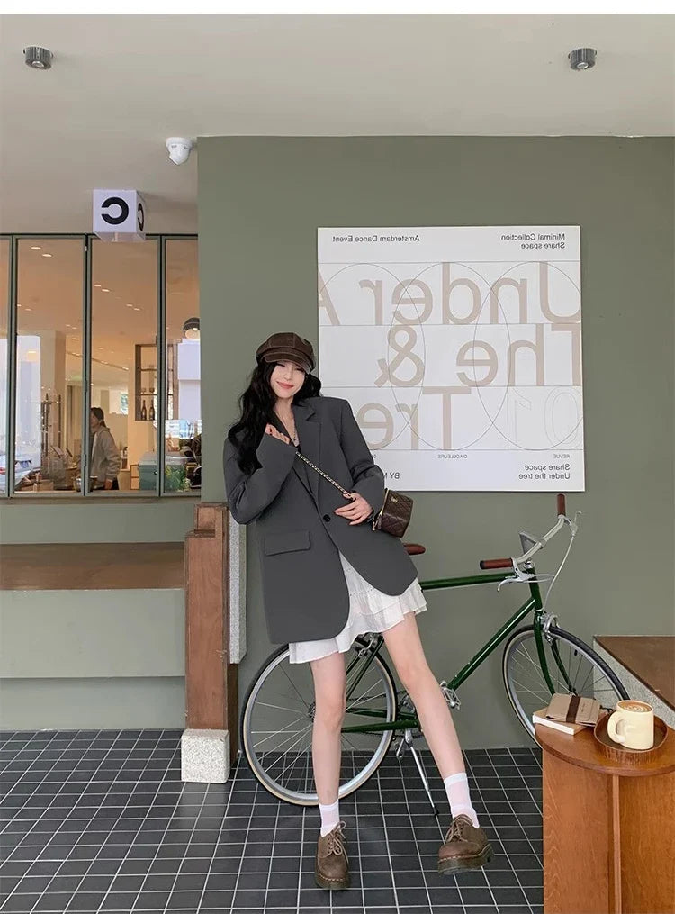 Suit Jaet Women's Small Size Spring Autumn New Loose Sle Ele Street Sle Faionable Long Sve Polyester