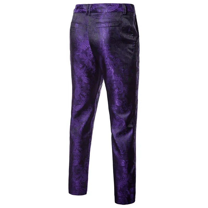 Spring Thin Men's Purple Floral Suit Pants, Wedding Party Dresses Pant, Fashion Casual Trousers, Red Black Pantalones Hombre