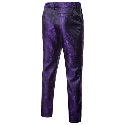 Spring Thin Men's Purple Floral Suit Pants, Wedding Party Dresses Pant, Fashion Casual Trousers, Red Black Pantalones Hombre
