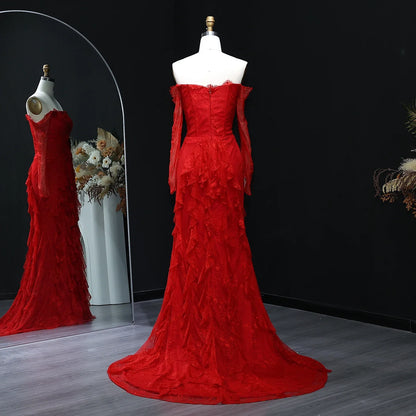 Said Luxury Blue Lace Evening Dress Saudi Arabia Elegant Off Shoulder Wedding Guest Gowns Formal Party Dress SF519 Custom