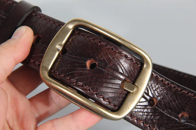 Extra Thick Double-sided Men's Belt Tactical Personalized Jeans Belt Genuine Leather Men's Pure Copper Pin Buckle Luxury Belt