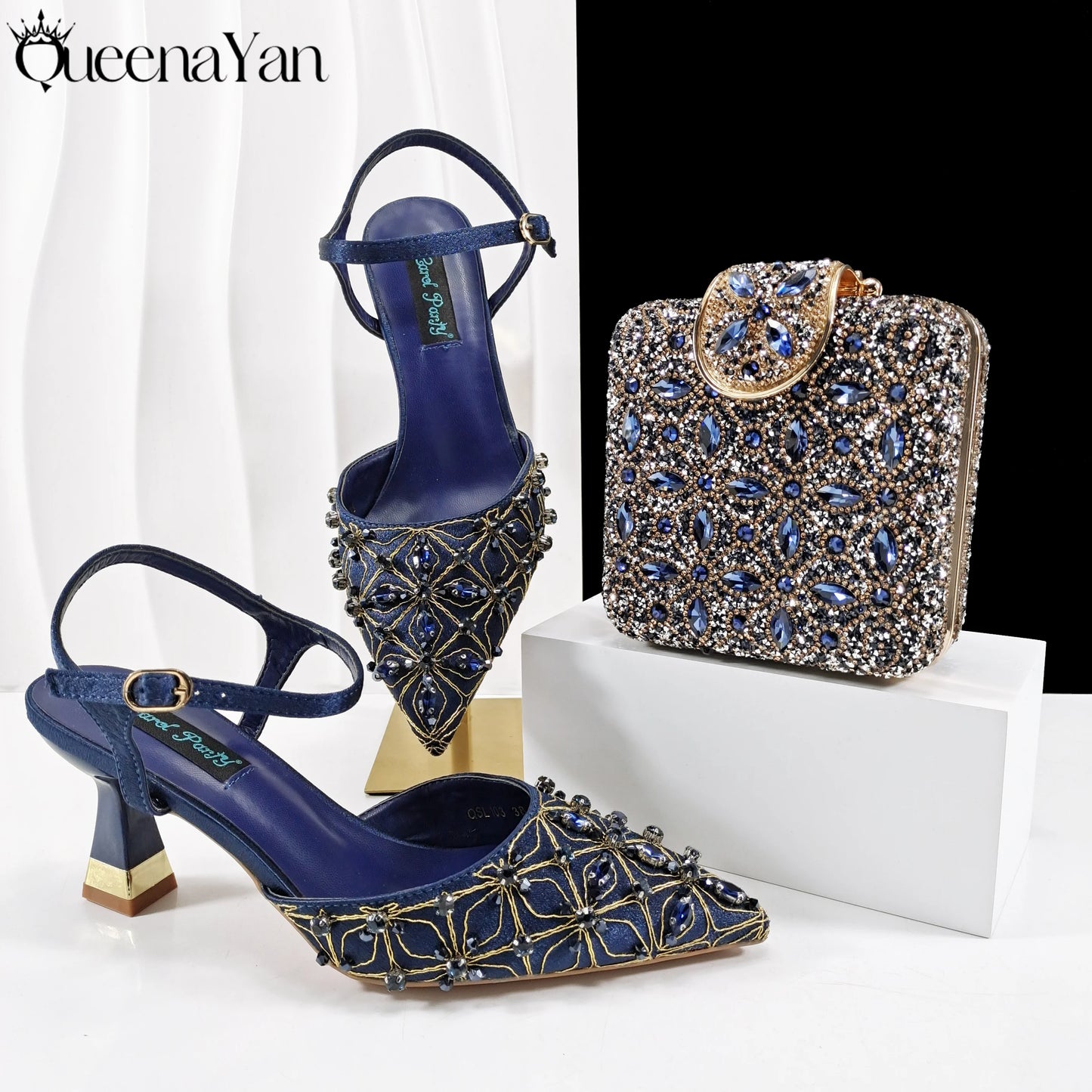 Elegant Full High Quality Diamond Design Olive Color Italian Women's Shoe and Handbag Set for Weddings and Special Occasions