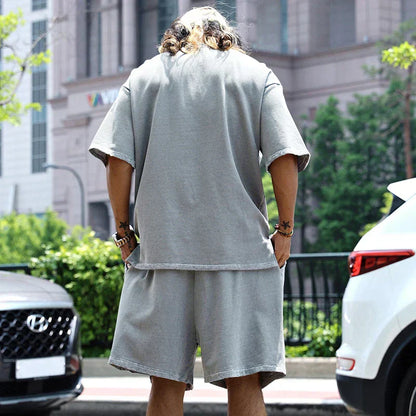2024 Summer New Men's Set Japanese Style Plus Size Casual Loose Sports Suit Short Sleeve T-shirt Shorts Two-piece Men's Clothing