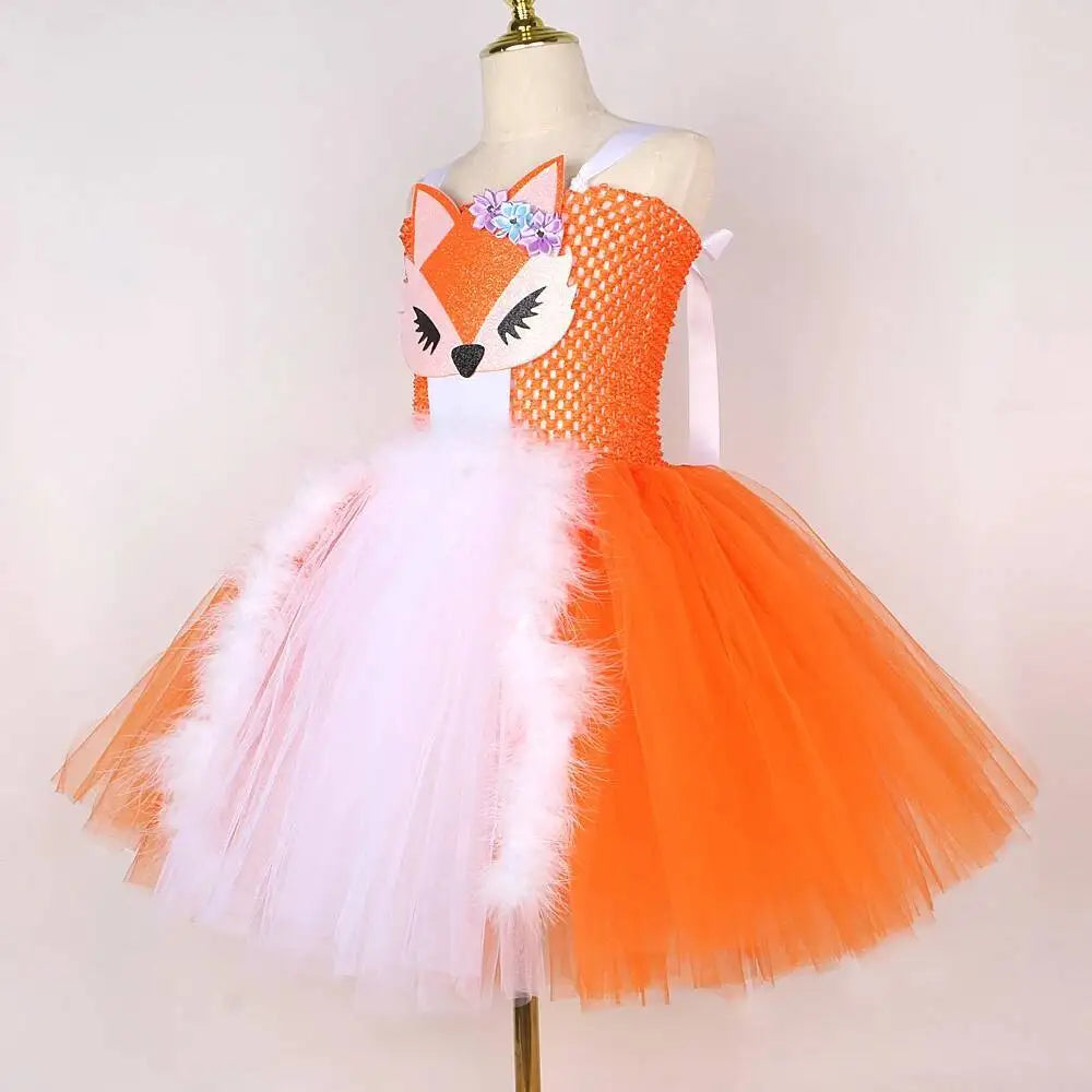 White Orange Fox Halloween Costumes for Girls Kids Animal Fancy Tutu Dress with Ears Children Birthday Carnival Party Outfits