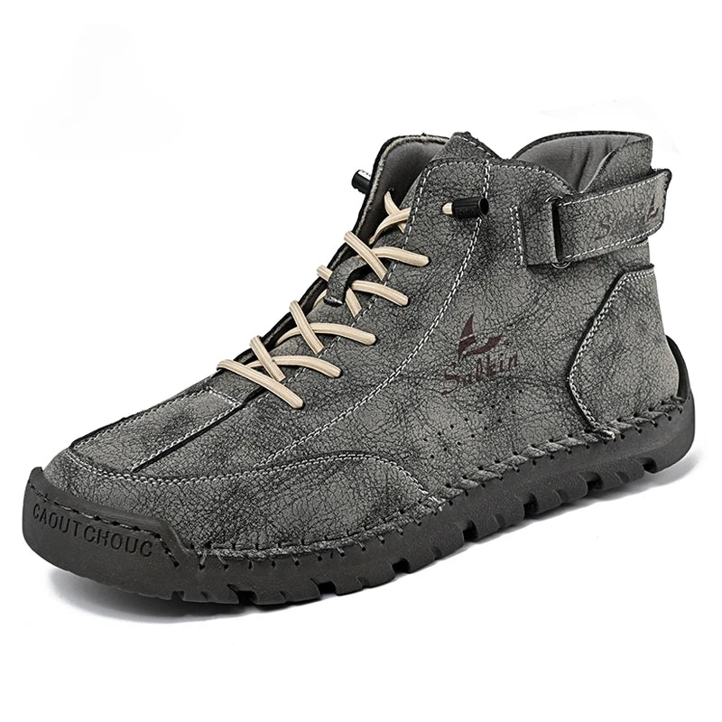 New 2024 Autumn Handmade Leather Men Boots Design Sneakers Man Breathable Casual Leather Shoes Men Ankle Boots Outdoor Boats