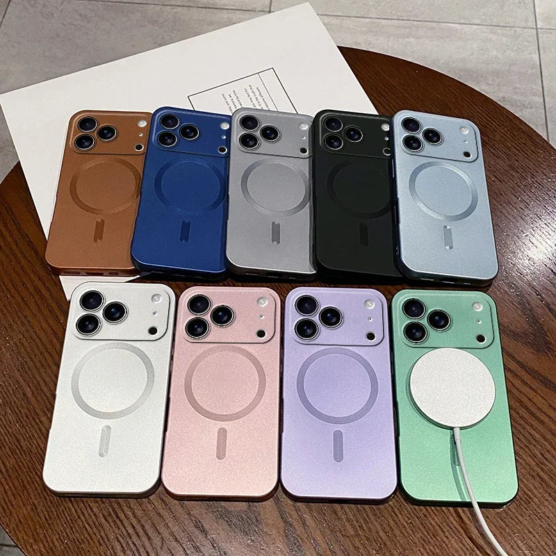 Luxury Matte Magnetic Phone Case For iPhone 17 13 16 Pro Max 15 14 Plus 16E 17 Air For Magsafe Charge Lens Protector Cover