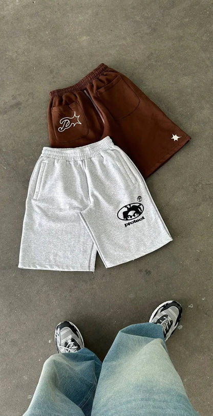 Summer Men Grey Cotton Y2K Hiphop Streetwear Shorts European Street Style Trendy Baggy Casual Cargo Urban Casual Wear Fashion