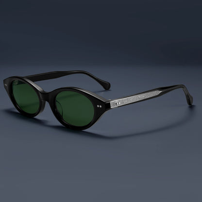Vintage Oval Sunglasses Women Luxury Silver Carved Temples Acetate Sun Glasses Retro Small Frame Black Shades UV400