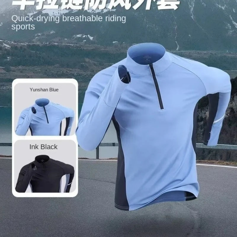Sports quick drying long sleeved men's 2025 autumn and winter warm running T-shirt with half zipper top for outdoor cycling trai