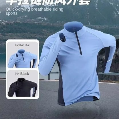Sports quick drying long sleeved men's 2025 autumn and winter warm running T-shirt with half zipper top for outdoor cycling trai