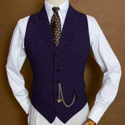 Men Vest Gray Herringbone Single Button With Lapel Waistcoat For Wedding Banquet Party Business Office Work Daily Men Suit Vest