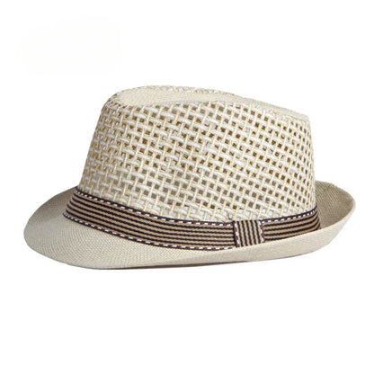 Men's Hats Summer Breathable Straw Small Top Hat Women's Sun Protection Beach Hat British Retro Jazz Cap Mesh Fedora Black Hat