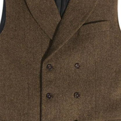 Men Vest Gray Herringbone Double Button With Lapel Waistcoat For Wedding Banquet Business Office Work Daily Casual Men Suit Vest