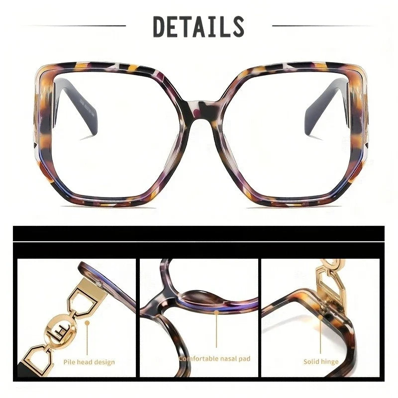 New Oversized Sunglasses Square Anti Blue Light Glasses Luxury Leopard Print Design Advanced All Match Unisex Glasses Eyeglasses