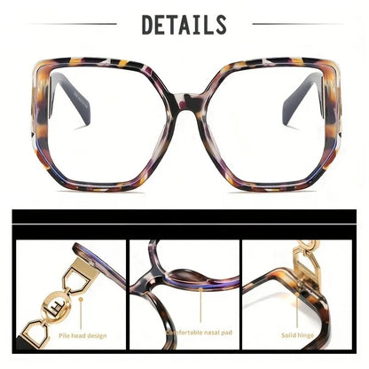 New Oversized Sunglasses Square Anti Blue Light Glasses Luxury Leopard Print Design Advanced All Match Unisex Glasses Eyeglasses